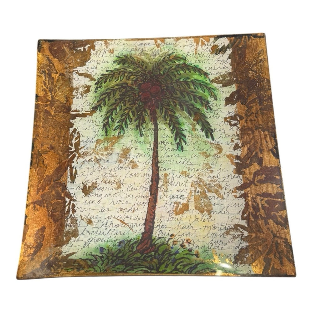Coconut Palm by LAUREL & SHELLEY WILDER  14.5" Square Decoupage Tray Signed